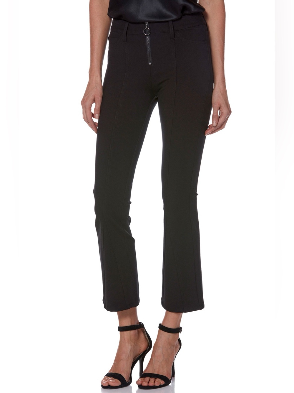 PAIGE Colette High Waist Zip Front Crop Flare Ponte Pants Black Size 28